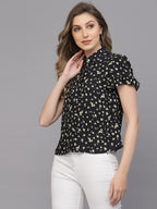 Valbone Women’s Black Modal Silk Viscose Floral Printed Shirt