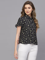 Valbone Women’s Black Modal Silk Viscose Floral Printed Shirt