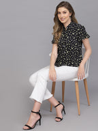 Valbone Women’s Black Modal Silk Viscose Floral Printed Shirt