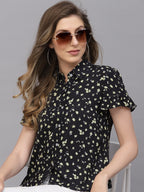 Valbone Women’s Black Modal Silk Viscose Floral Printed Shirt