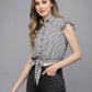 Valbone Women’s White Rayon (Ludo Dice) Printed Top Short Sleeves with Collar