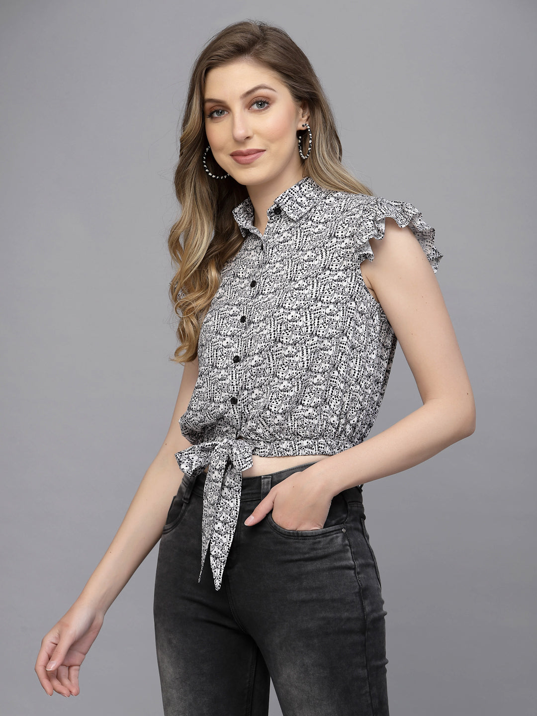 White Rayon (Ludo Dice) Printed Top
