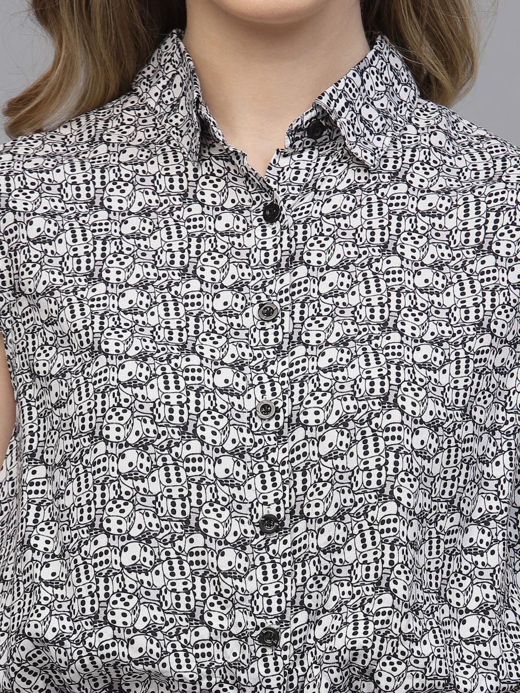 White Rayon (Ludo Dice) Printed Top