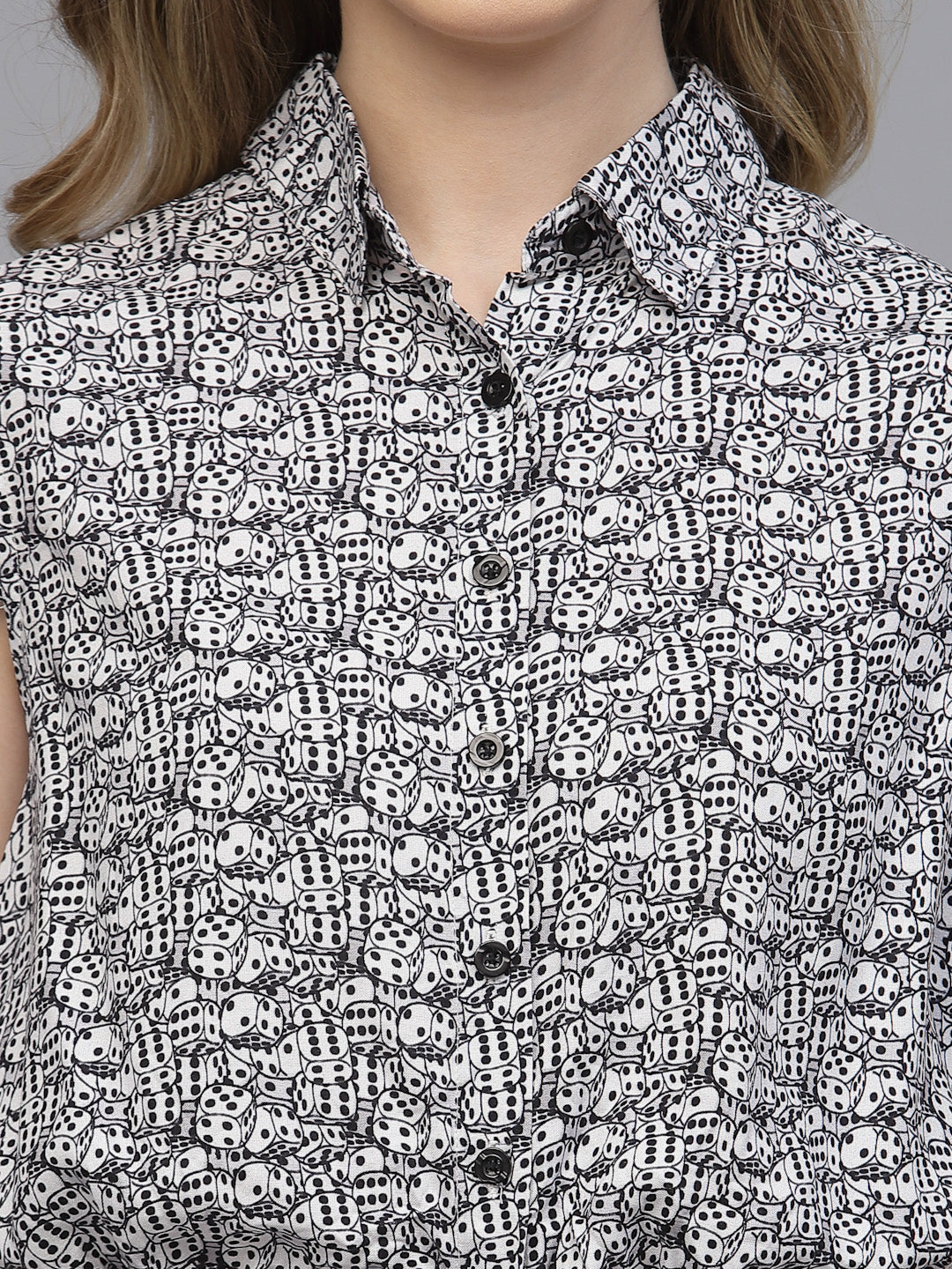 White Rayon (Ludo Dice) Printed Top