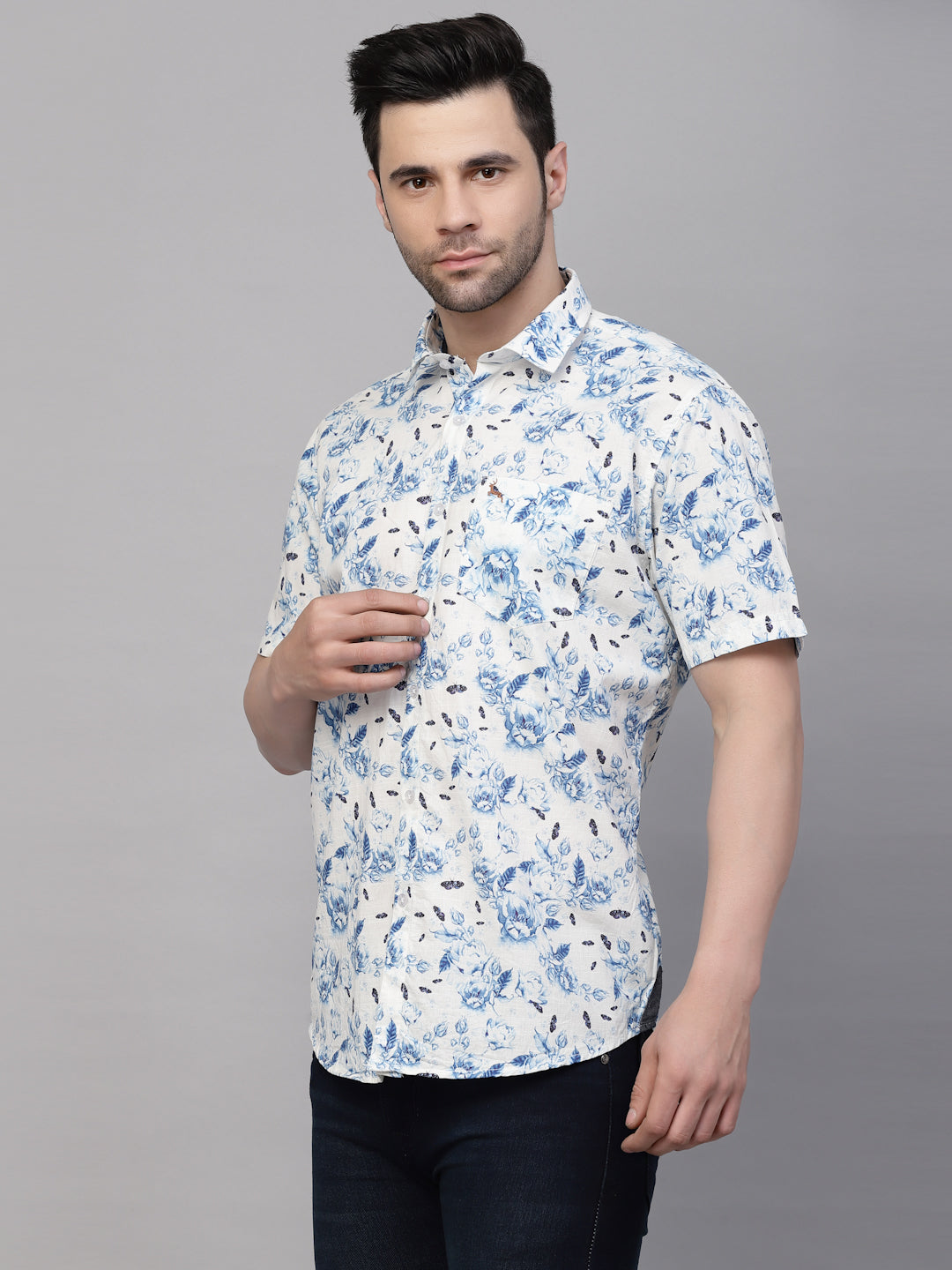 Valbone Men’s Digital Print Blue Rose & Butterfly Printed Regular Fit Casual Shirt Half Sleeves