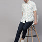 Valbone Men’s White & Blue Digital Leaves Printed Regular Fit Casual Shirt Half Sleeves