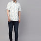 Valbone Men’s White & Blue Digital Leaves Printed Regular Fit Casual Shirt Half Sleeves