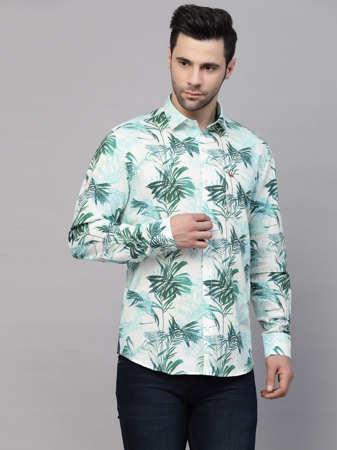 Valbone Men’s Digital Print Green Leafs Printed Regular Fit Casual Shirt Full Sleeves