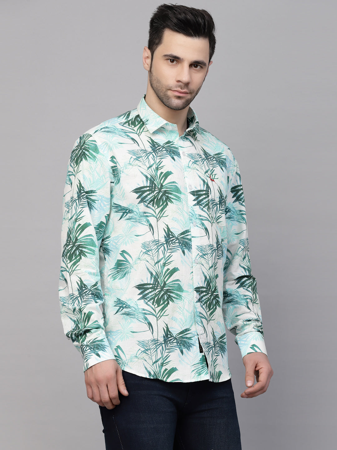 Valbone Men’s Digital Print Green Leafs Printed Regular Fit Casual Shirt Full Sleeves