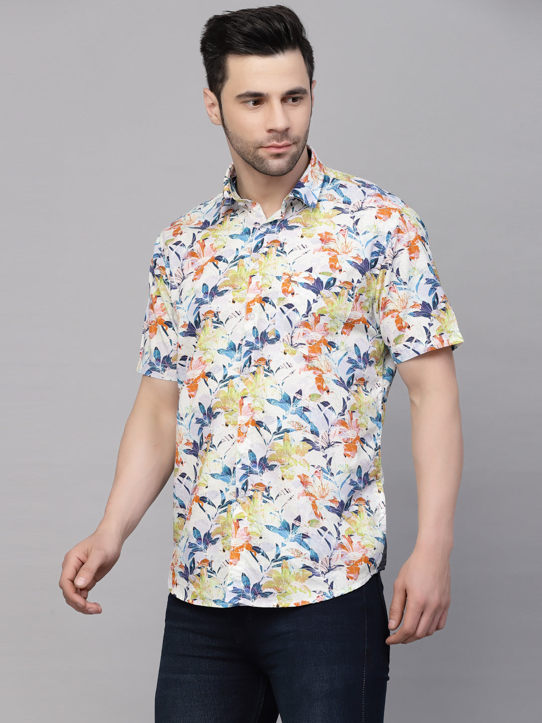 Valbone Men’s Multi Color Digital Floral Printed Regular Fit Casual Shirt Half Sleeves