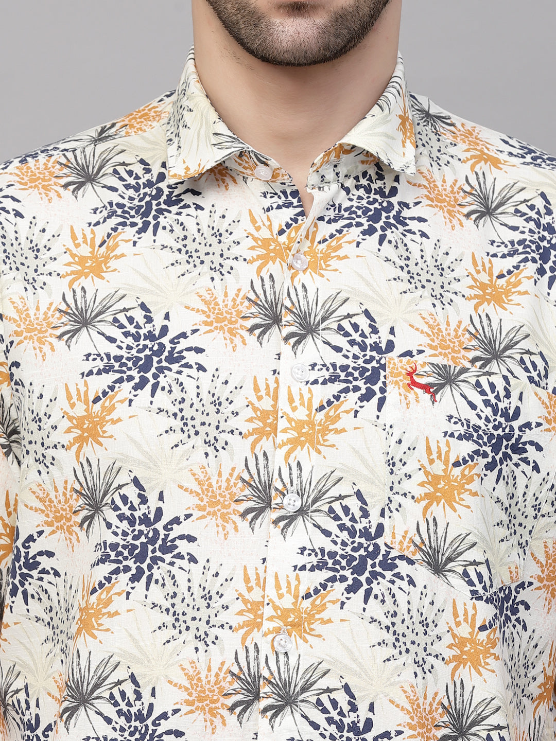 Valbone Men’s Beige Color Digital Floral Printed Regular Fit Casual Shirt Half Sleeves