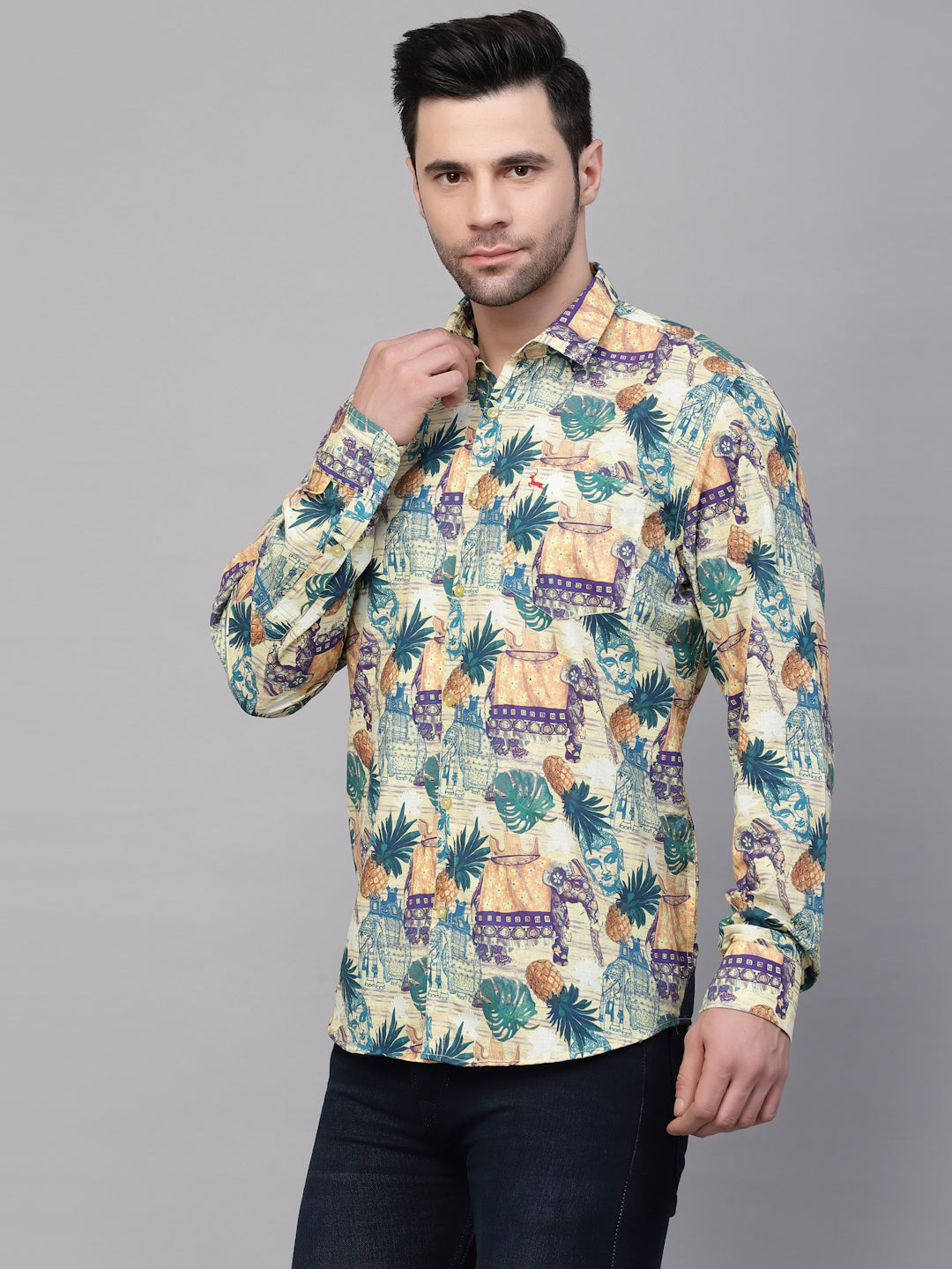 Valbone Men’s Digital Print Green Regular Fit Casual Shirt Full Sleeves