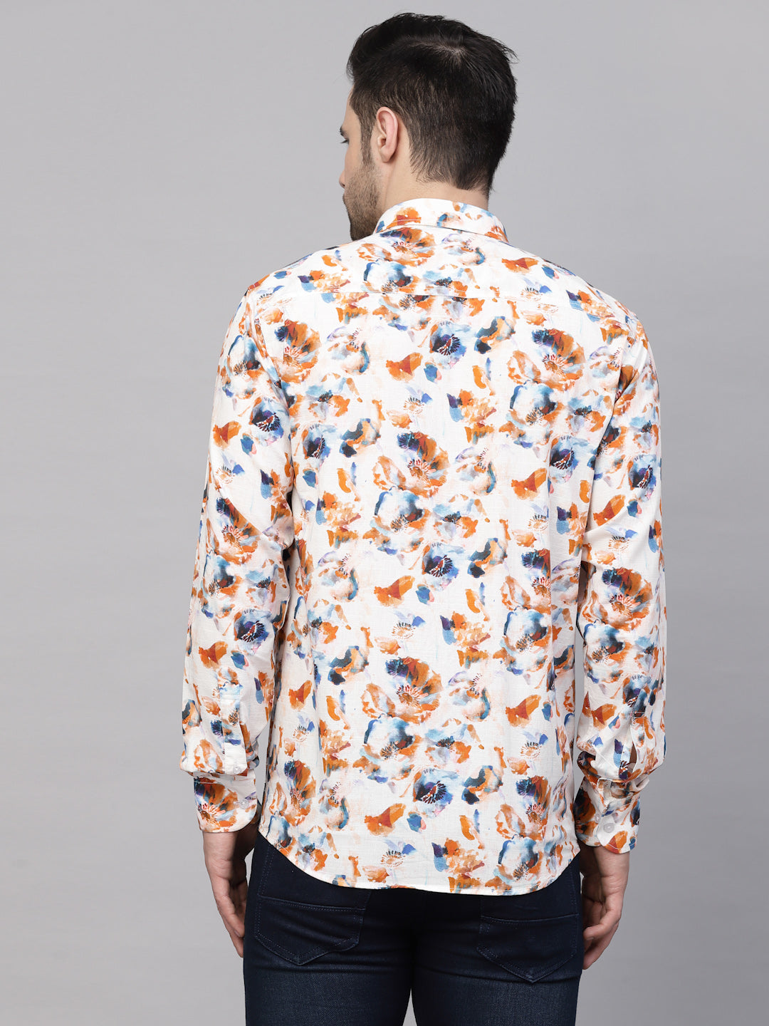 Valbone Men’s Digital Print Regular Fit Casual Blue & Orange Printed Shirt Full Sleeves