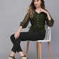 Valbone Women's Olive Green Georgette Button Closure Top Full-Sleeves