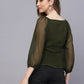 Valbone Women's Olive Green Georgette Button Closure Top Full-Sleeves