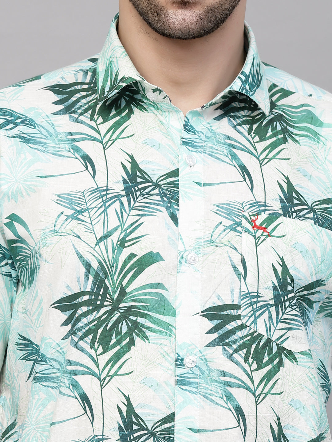 Valbone Men’s Digital Print Green Leaves Printed Regular Fit Casual Shirt Half Sleeves