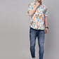 Valbone Men’s Digital Print Orange & Blue Regular Fit Casual Shirt Half Sleeves