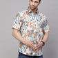 Valbone Men’s Digital Print Orange & Blue Regular Fit Casual Shirt Half Sleeves