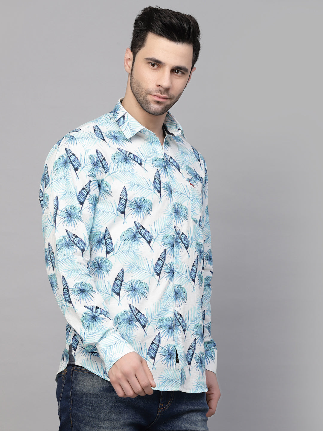 Valbone Men’s Digital Print Blue Regular Fit Casual Shirt Full Sleeves