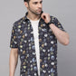 Valbone Men’s Black Digital Leaves Printed Regular Fit Casual Shirt Half Sleeves