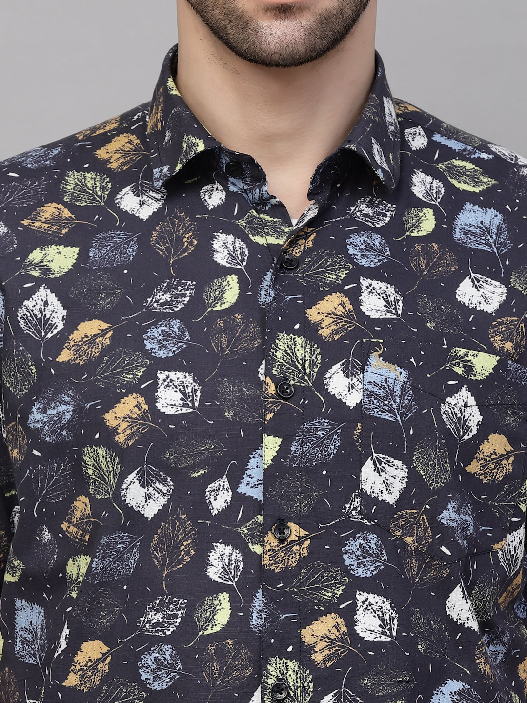 Valbone Men’s Black Digital Leaves Printed Regular Fit Casual Shirt Half Sleeves