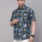 Valbone Men’s Floral Blue Digital Print Regular Fit Casual Shirt Half Sleeves
