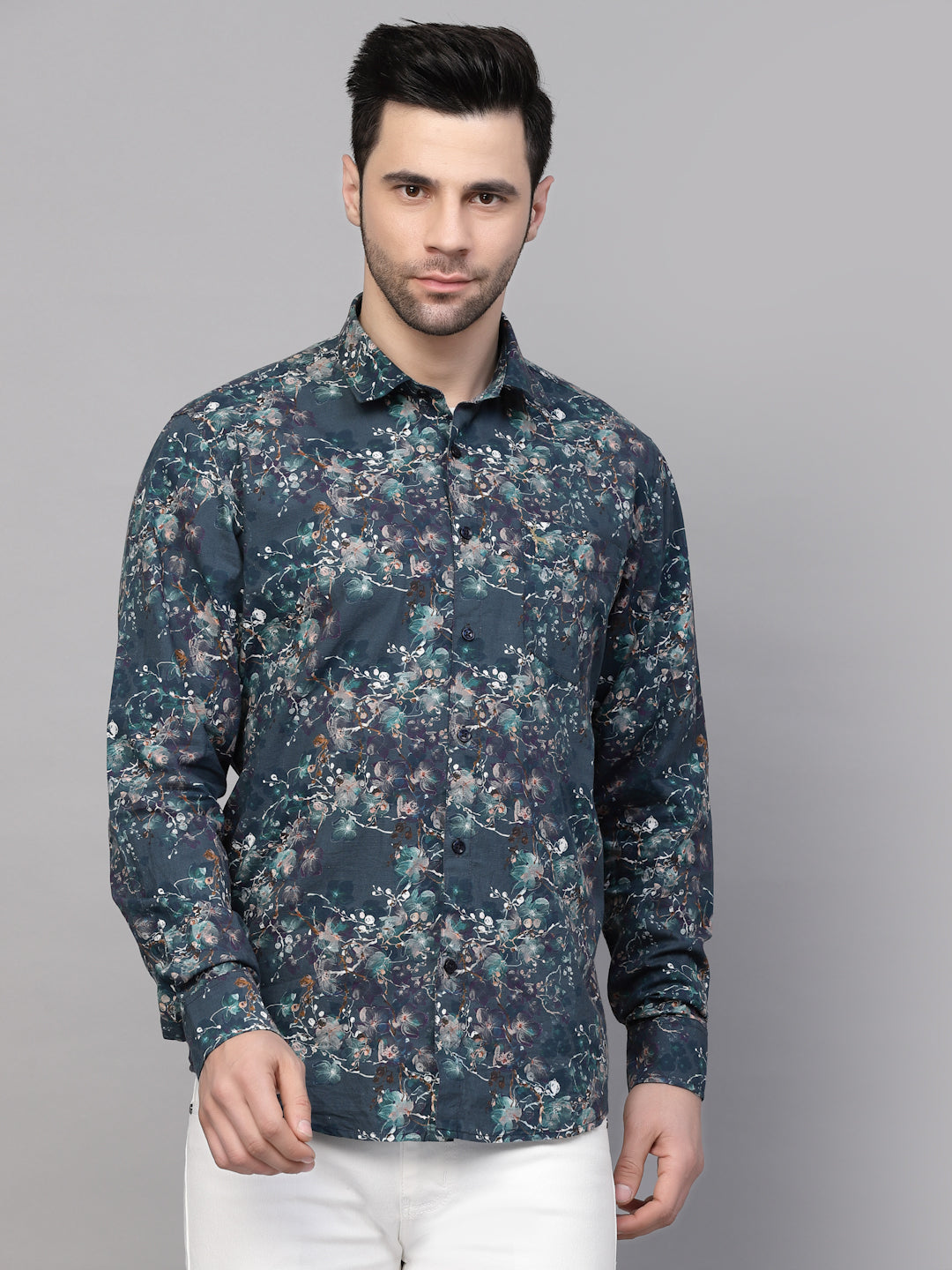 Valbone Men’s Digital Print Regular Fit Casual Floral Printed Shirt Full Sleeves