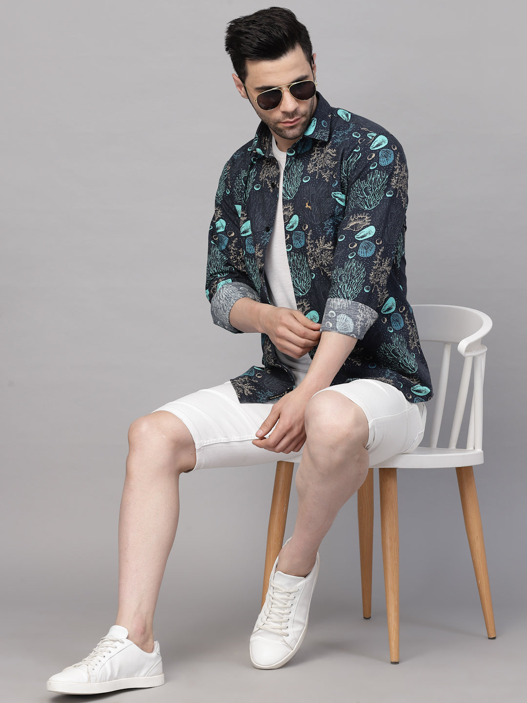 Valbone Men’s Digital Print Sea Plant Printed Regular Fit Casual Shirt Full Sleeves