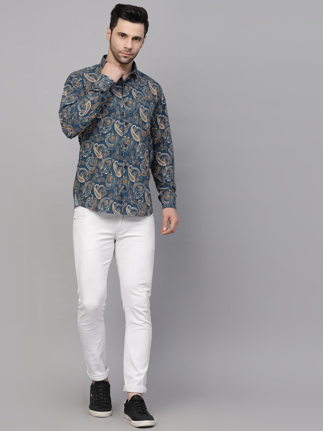Valbone Men’s Blue Digital Print Paisley Design Regular Fit Casual Shirt Full Sleeves