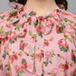 Valbone Women's  Pink Georgette Floral Printed Regular Fit Casual Tie-Neck Top