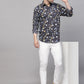 Valbone Men’s Digital Print Leaf Printed Regular Fit Casual Shirt Full Sleeves Black