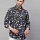 Valbone Men’s Digital Print Leaf Printed Regular Fit Casual Shirt Full Sleeves Black