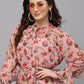Valbone Women's  Pink Georgette Floral Printed Regular Fit Casual Tie-Neck Top