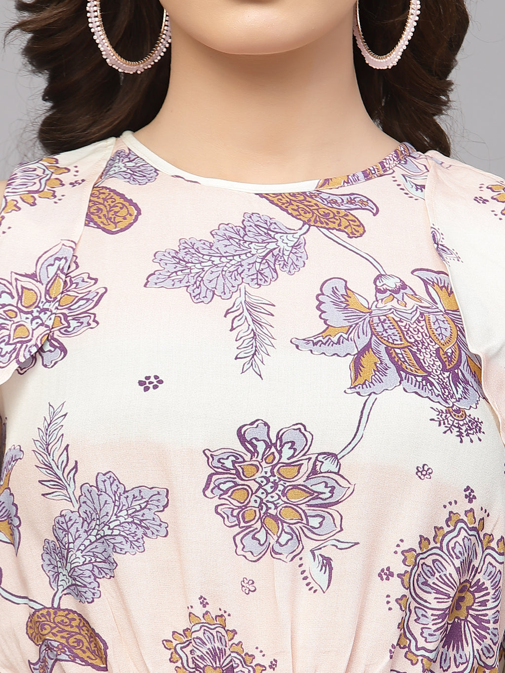 Peach Viscose Floral Printed Dress