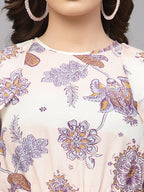 Peach Viscose Floral Printed Dress