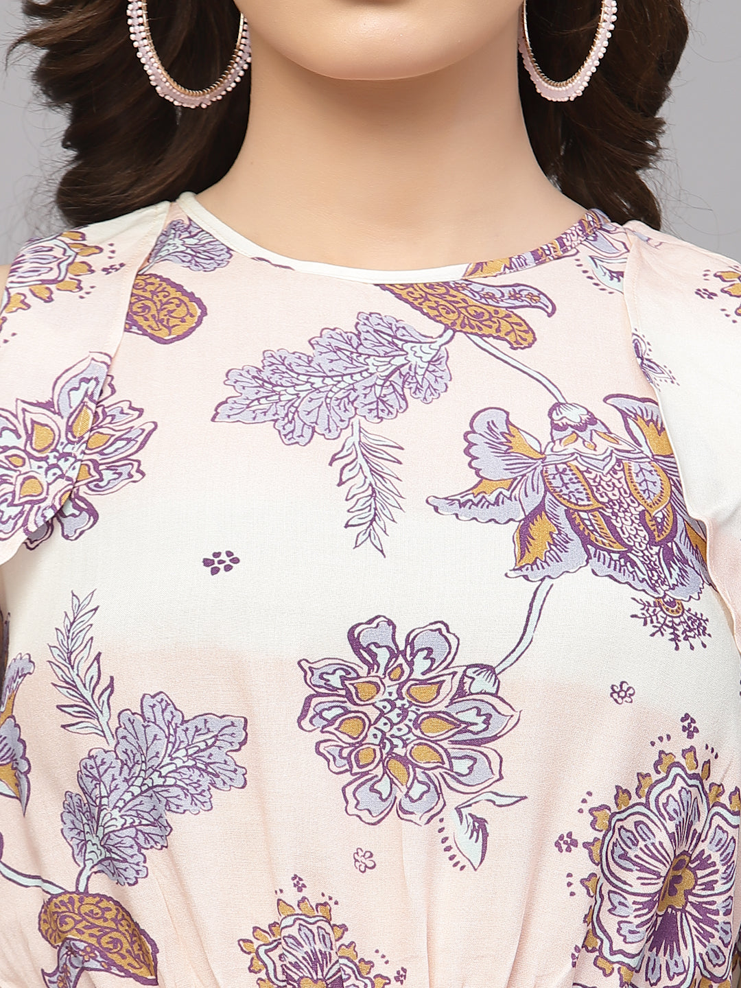 Peach Viscose Floral Printed Dress