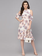 Peach Viscose Floral Printed Dress