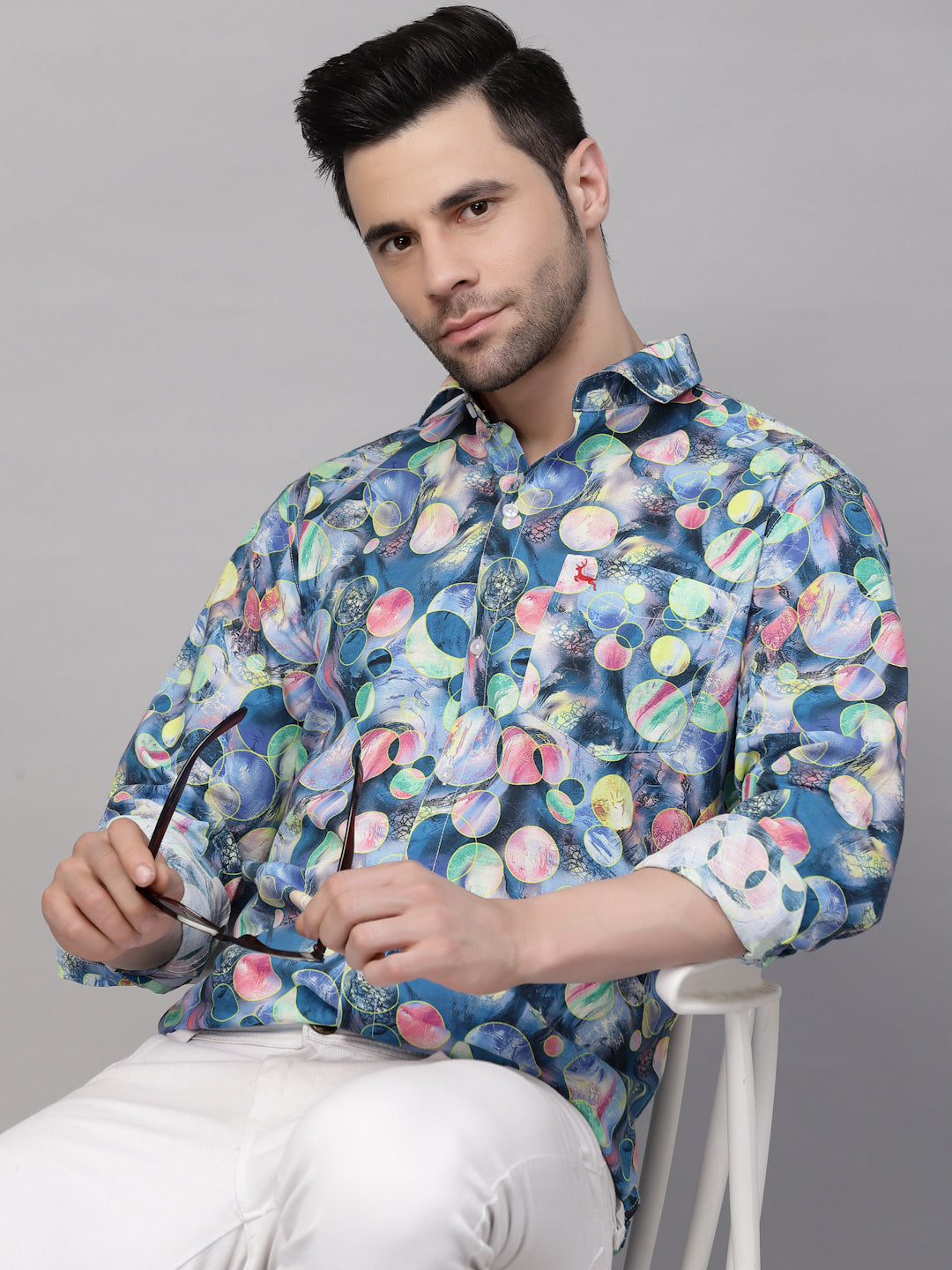 Valbone Men’s Blue Digital Print Regular Fit Casual Shirt Full Sleeves Blue