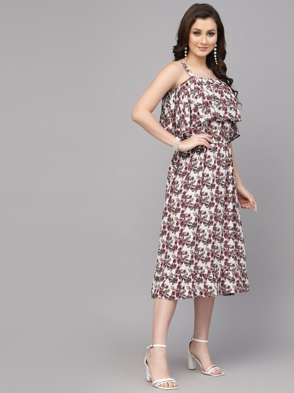 Maroon Viscose Print Dress