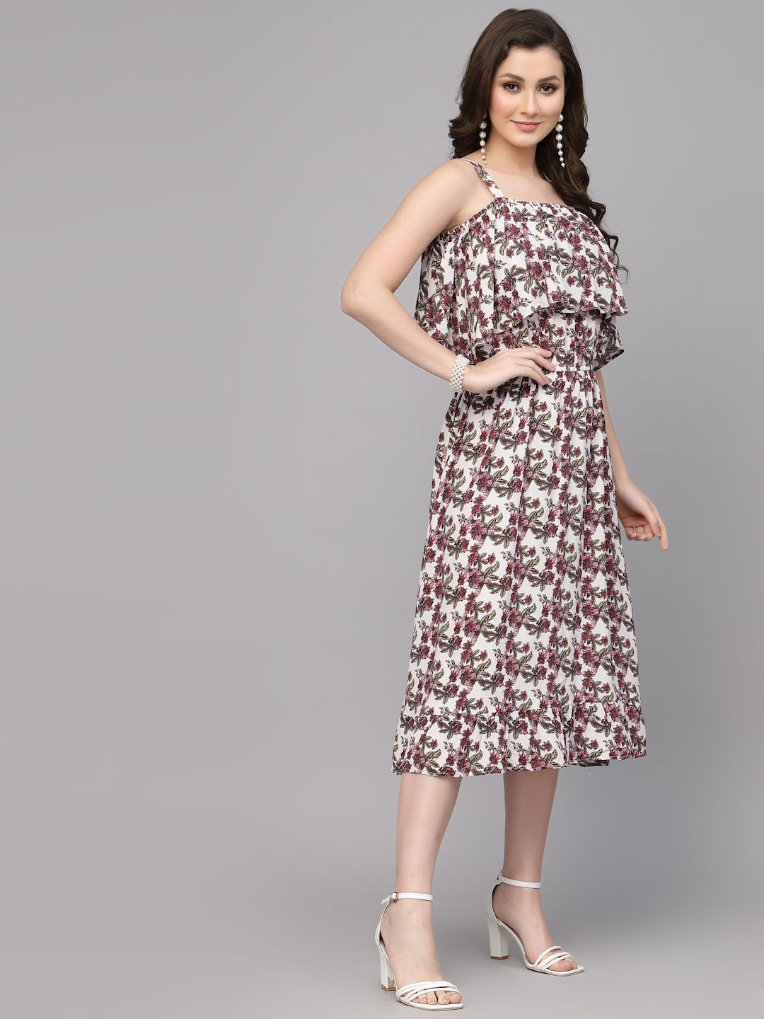 Maroon Viscose Print Dress