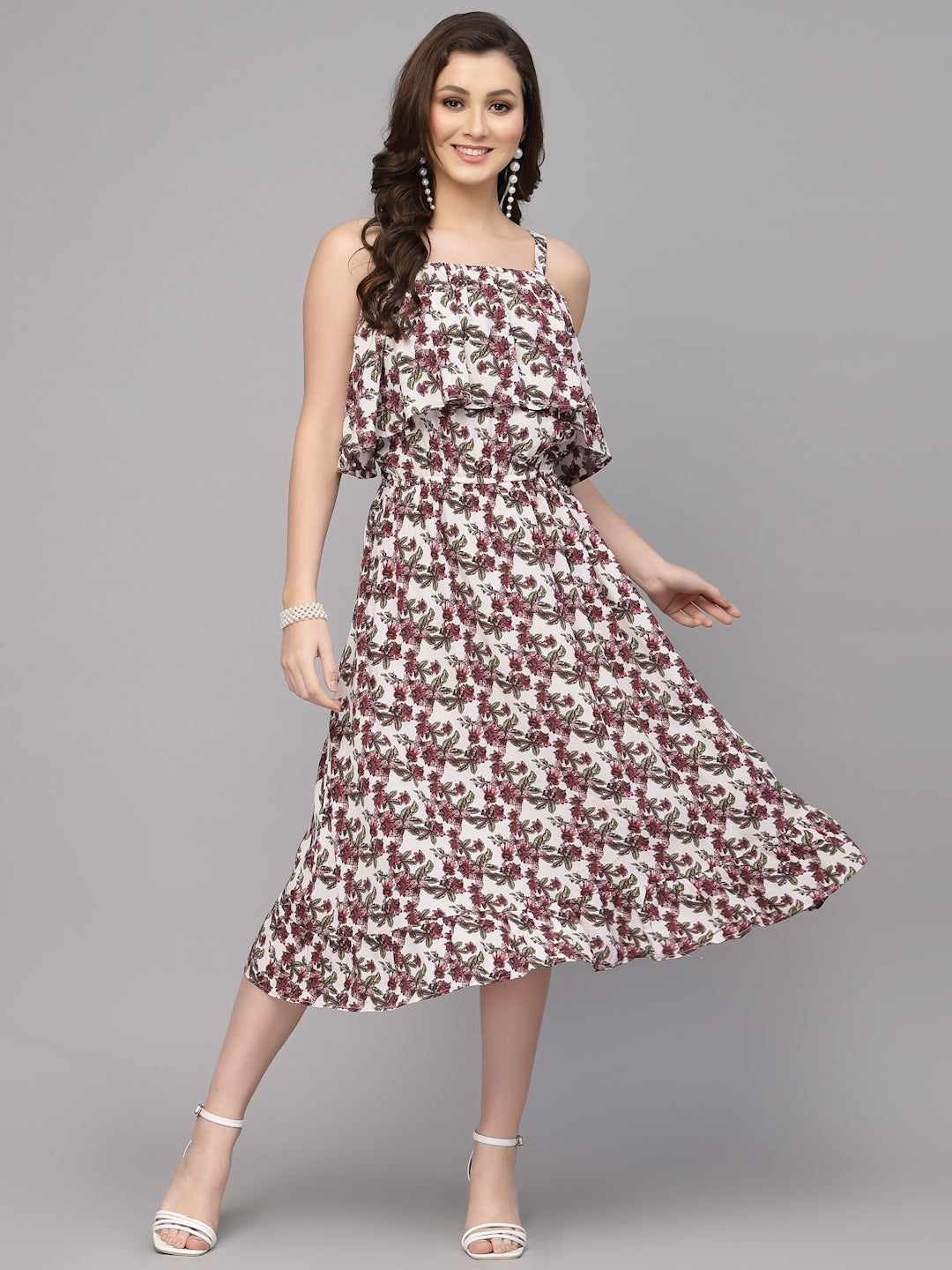 Maroon Viscose Print Dress