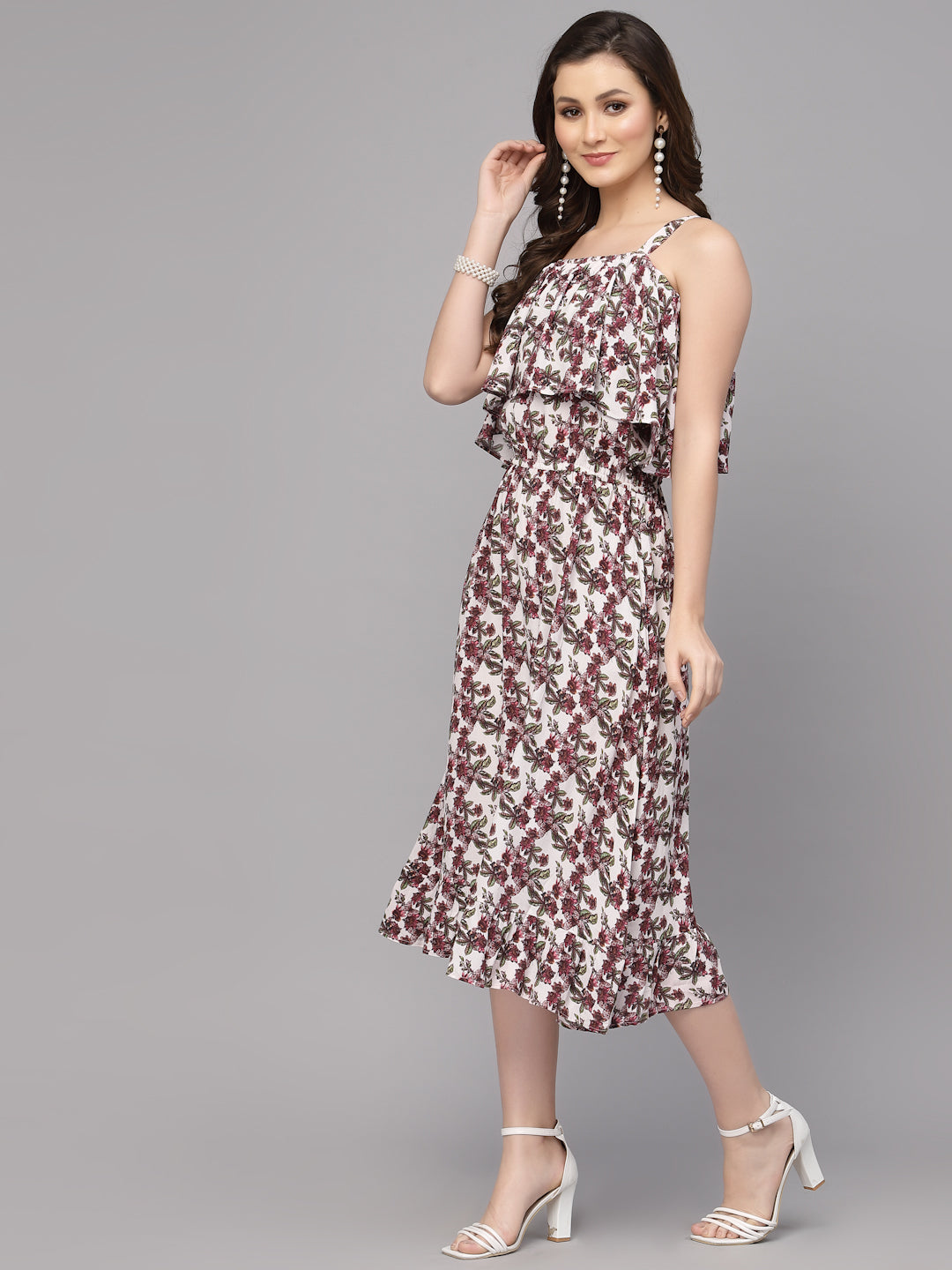 Maroon Viscose Print Dress