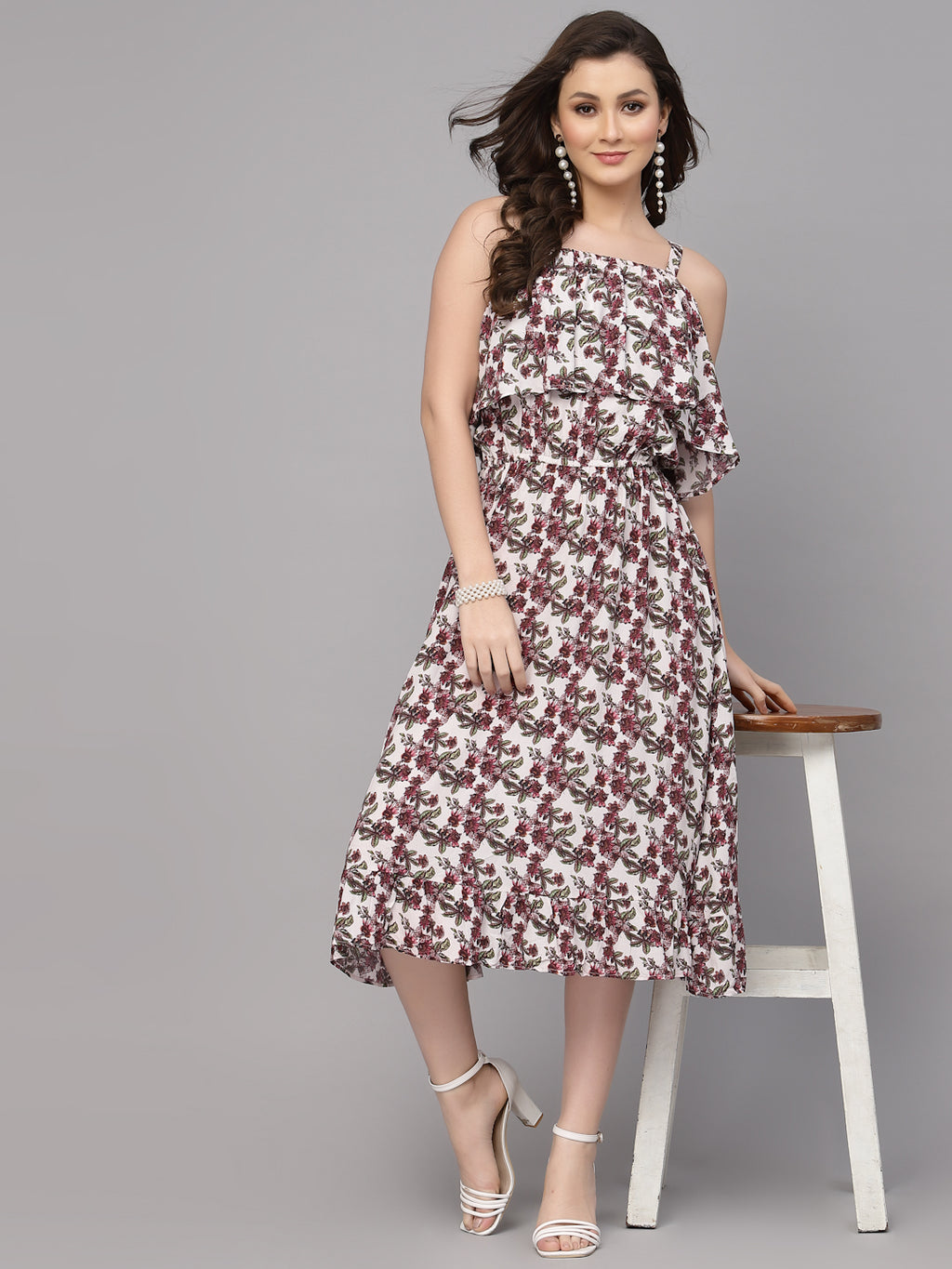 Maroon Viscose Print Dress