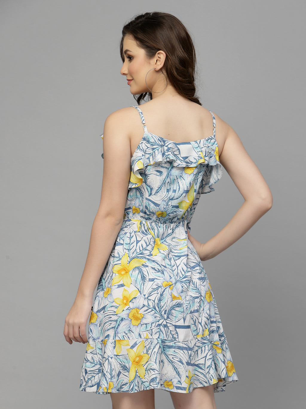 White & Yellow Floral Printed Dress