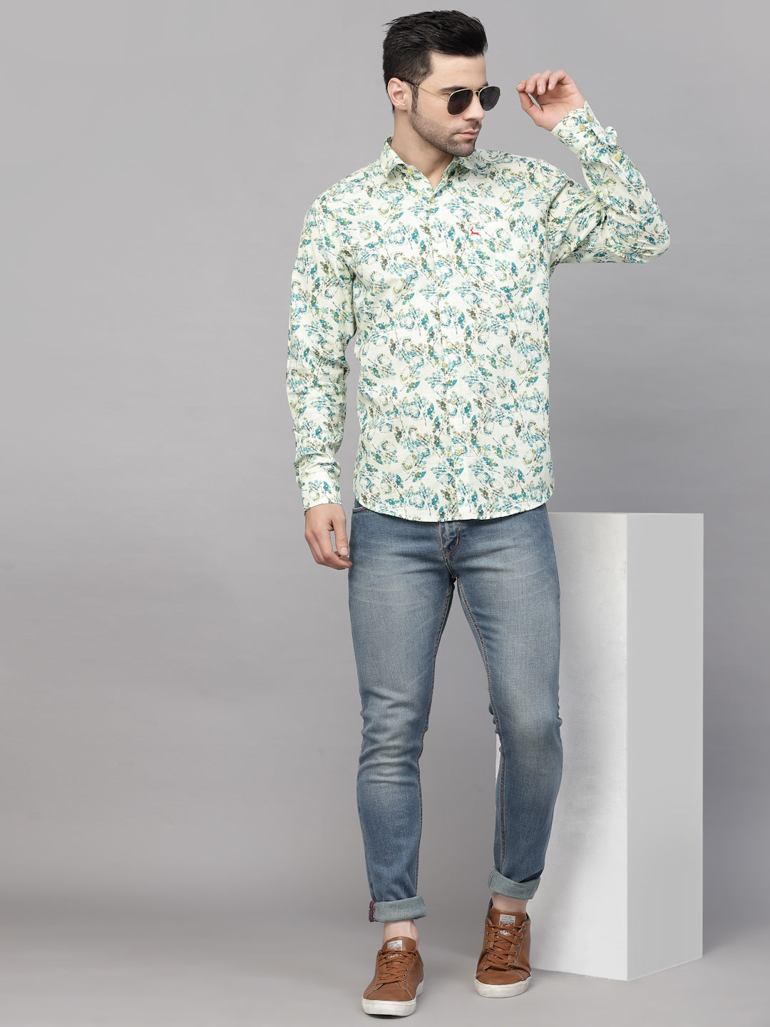 Valbone Men’s Digital Print Leaf Printed Regular Fit Casual Shirt Full Sleeves Green