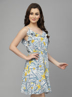 White & Yellow Floral Printed Dress