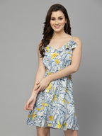 White & Yellow Floral Printed Dress
