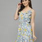Valbone Women’s White & Yellow Viscose Floral Printed Dress Knee Length
