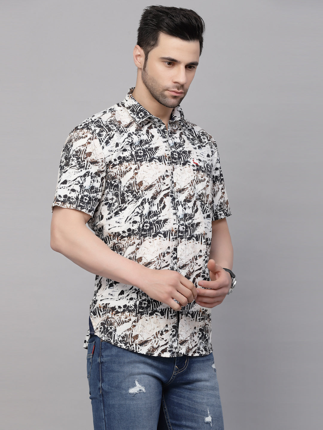 Valbone Men’s Black Digital Print Regular Fit Casual Shirt Half Sleeves