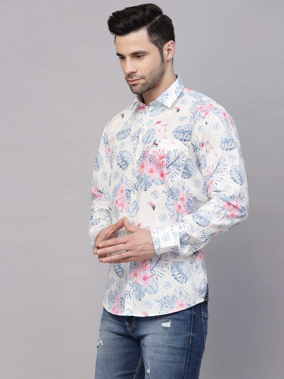Valbone Men’s Digital Print Floral Printed Pure Cotton Casual Full Sleeves Shirt